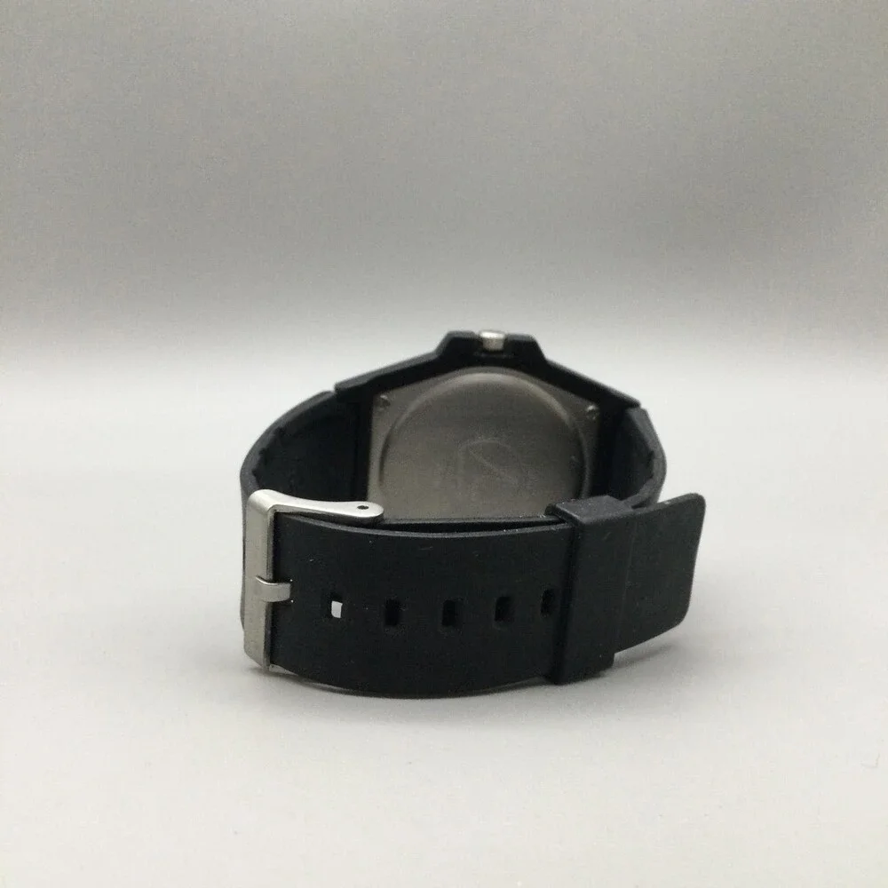 Vintage Q&Q Mens Watch 46mm Gold Tone Dial Black Rubber New Battery